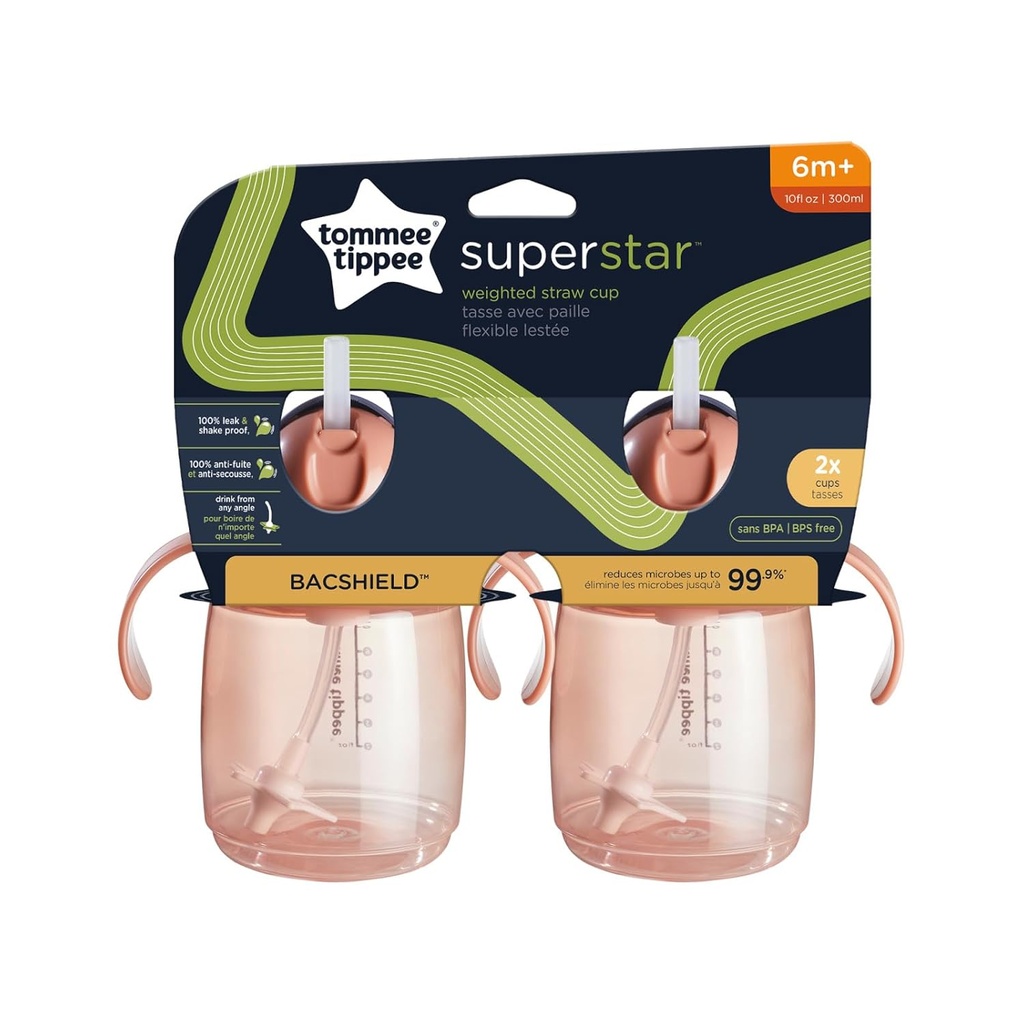 Tommee Tippee Superstar, vasos con pajilla (rosa)