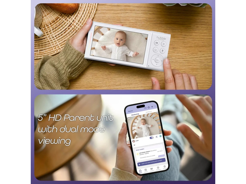 Monitor de Bebé Portátil 2K con IA y Pantalla HD GoBaby AI - Hubble Connected