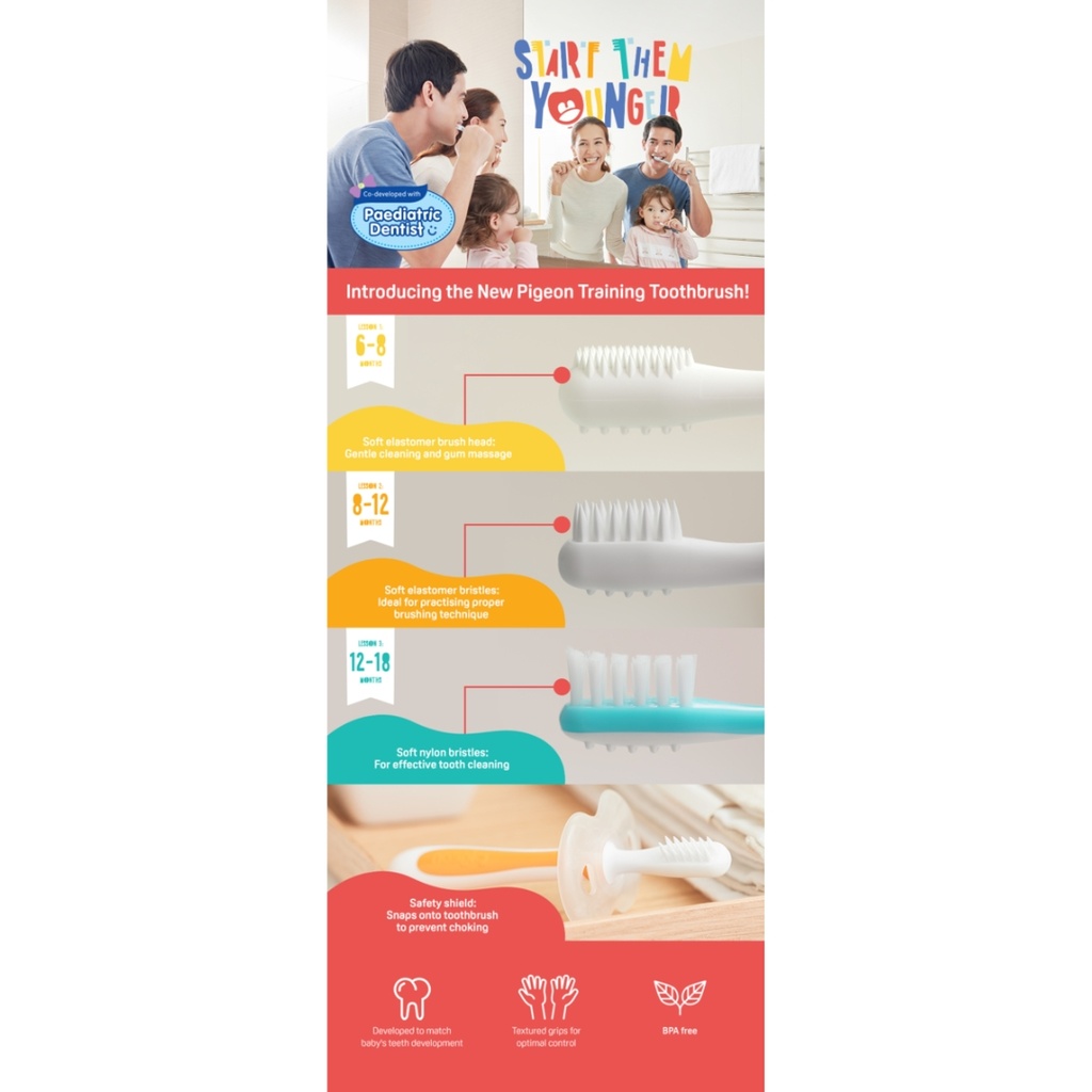 Set de Cepillos de Dientes Paso 1, 2 y 3 para Bebés - Pigeon