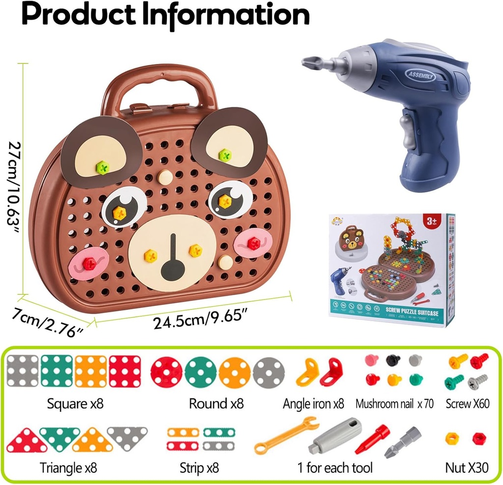 Juguete Montessori caja de herramientas 204 piezas