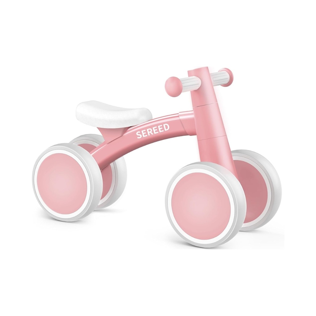 Bicicleta de equilibrio con cuatro ruedas, color rosa