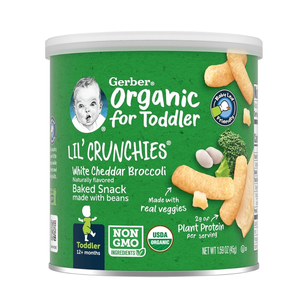 Snacks orgánicos Lil Crunchies' Gerber sabor cheddar con brócoli