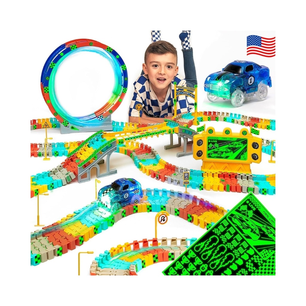 Pista de automóvil que brilla en oscuridad