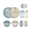 Set de alimentación con platos hondos, PandaEar celeste/crema