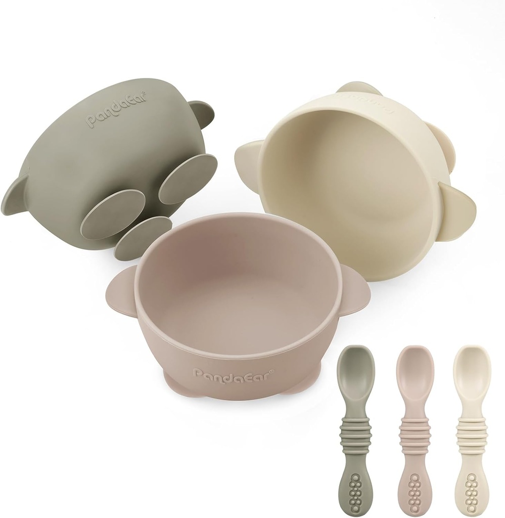Set de 3 Tazones de Silicona con Succión + 3 Cucharas para Bebé