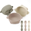 Set de 3 Tazones de Silicona con Succión + 3 Cucharas para Bebé