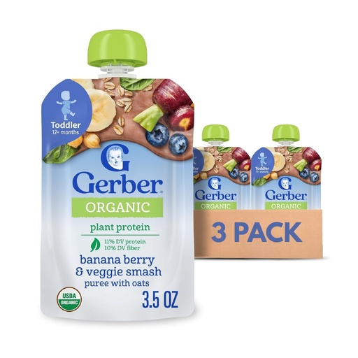 [00014] 3 pack de comida orgánica Gerber sabor banano y baya de frutas