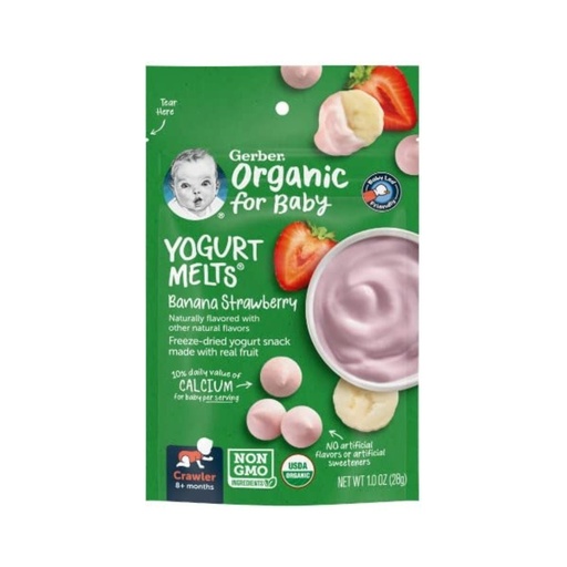 [00017] Snacks orgánicos Yogurt Melts Gerber sabor banano y fresas