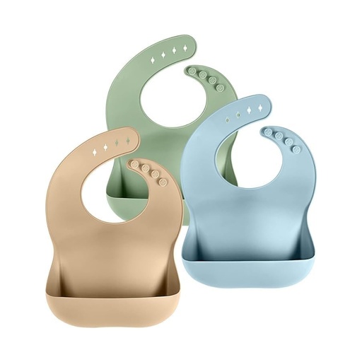 [00202] Set de 3 baberos de silicón - PandaEar verde/azul/café